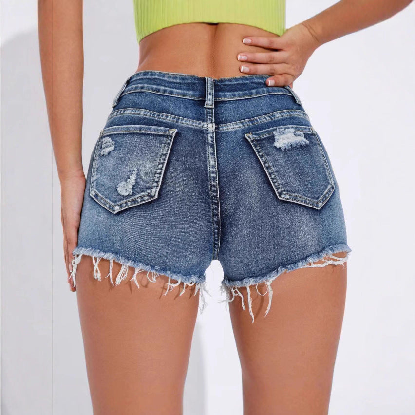 Denim High Waist Distressed Shorts