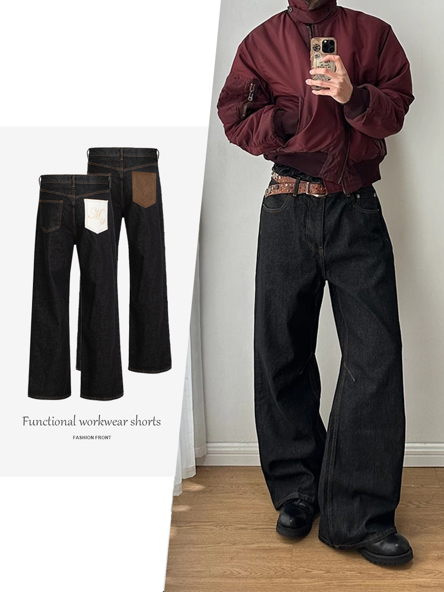 Retro Washed Cotton Jeans Baggy Trousers