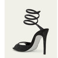 Side Hollow Rhinestone Stiletto Sandals for Women