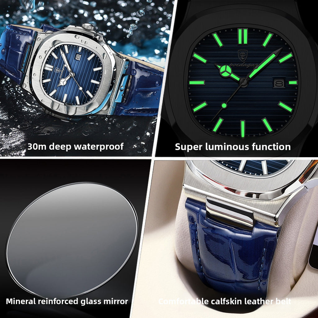 Ultra-Thin Mens Quartz Watch with Leather Strap