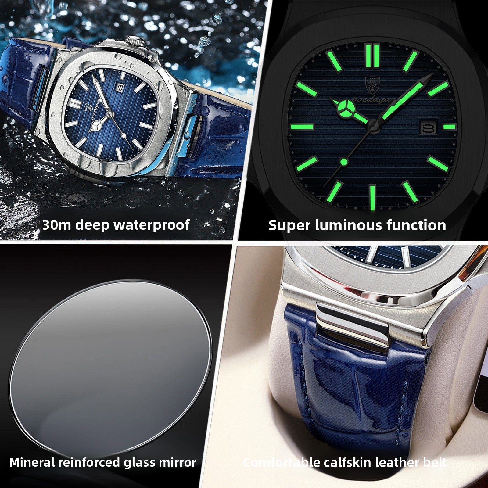 Ultra-Thin Mens Quartz Watch with Leather Strap