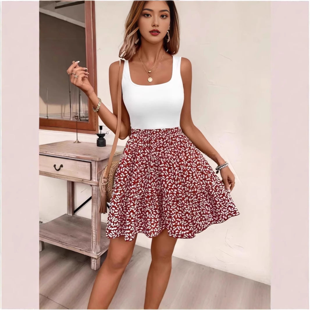 New style floral tank top dress, A-line half-length skirt