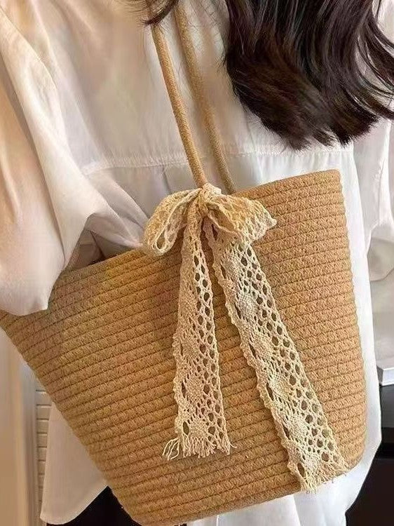 Straw Woven Tote Bag Large Capacity Beach Holiday Shoulder Bag