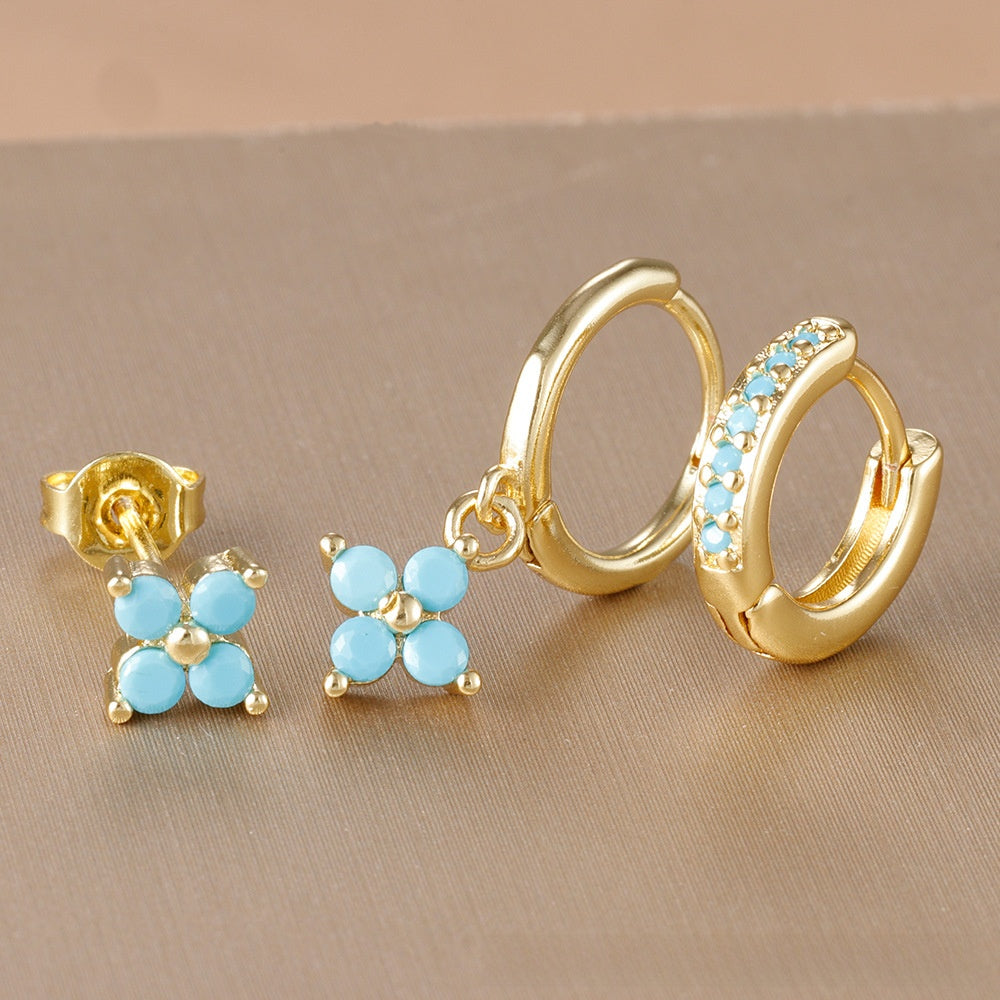 Floral Zircon Earrings Set