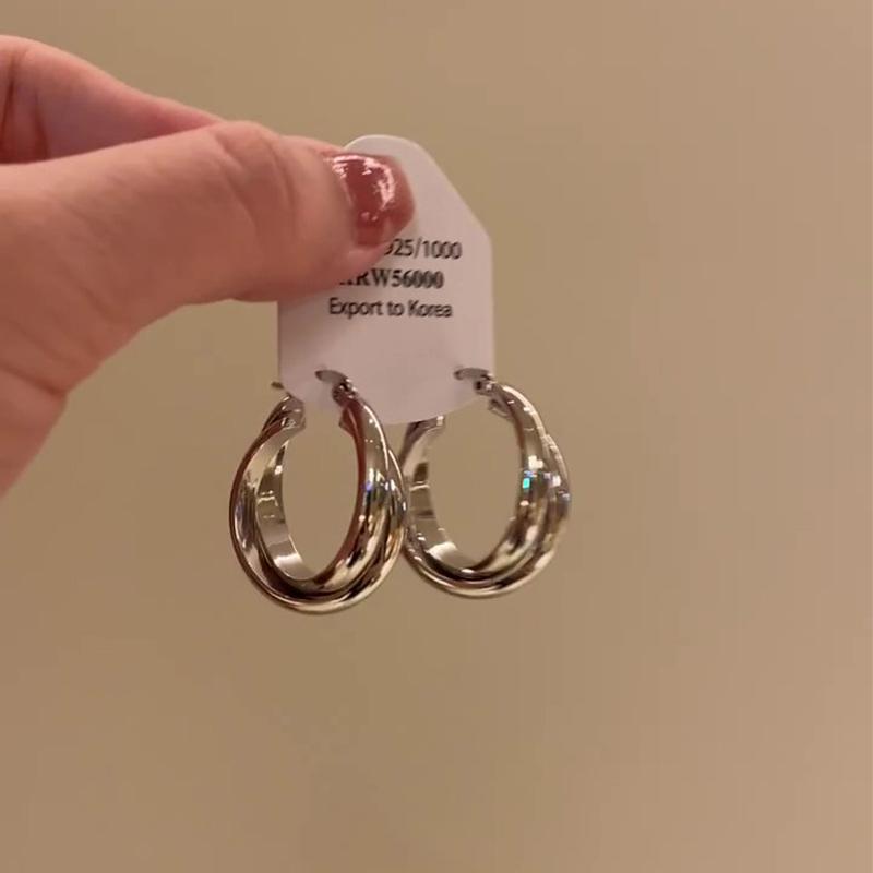 Metal Cross Double Ring Earrings for Women