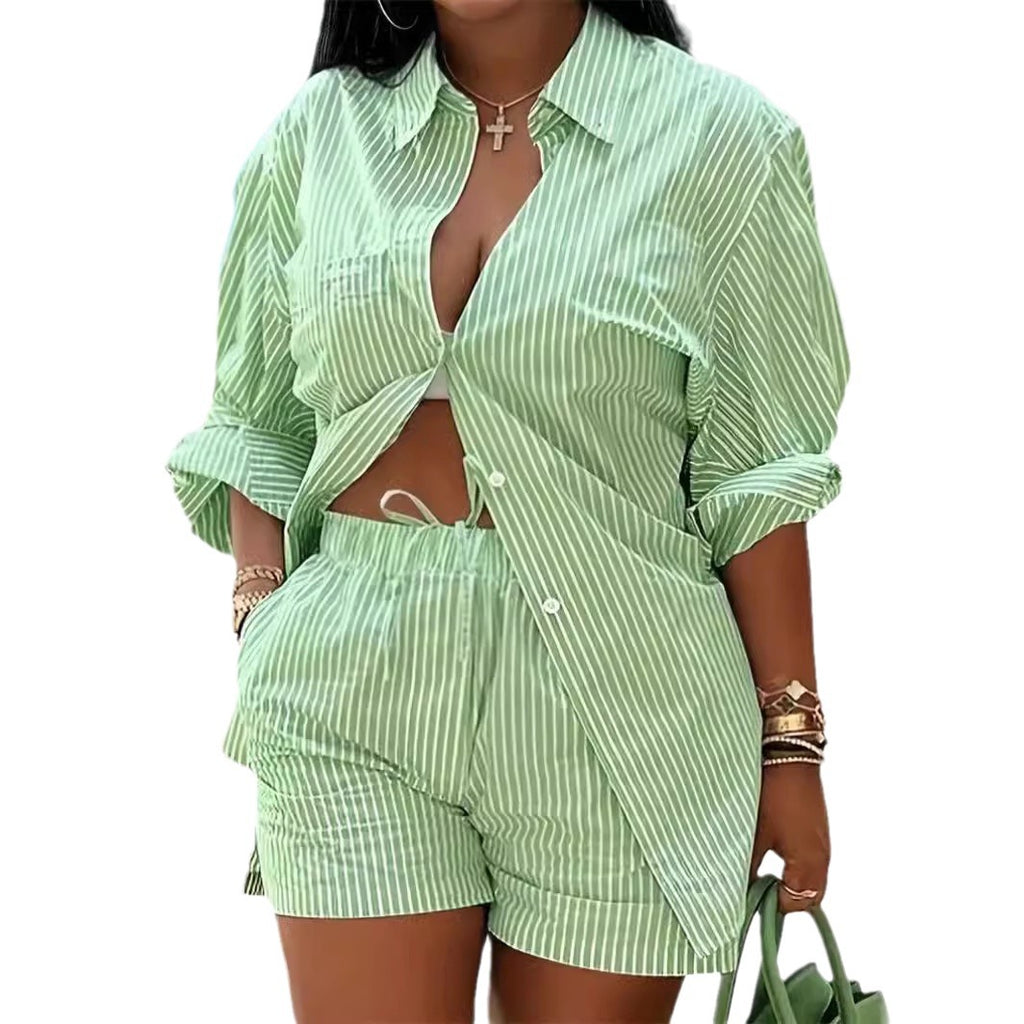 Printed Long Sleeve Top and Shorts Two-Piece Set