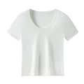 Bare-feel U-neck short sleeve top with natural shoulder line