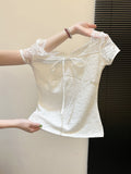 Lace Short-Sleeve Tight Top