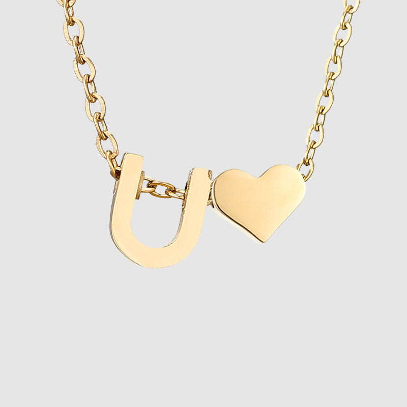 Personalized Heart Letter Pendant Stainless Steel Necklace