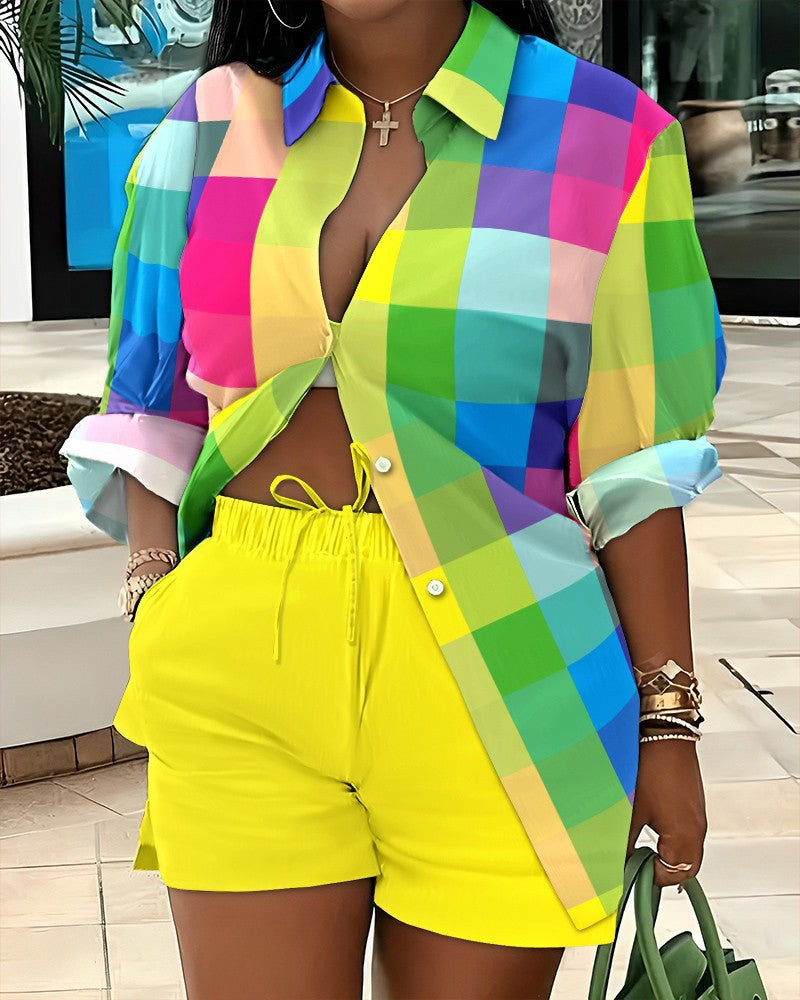 Printed Long Sleeve Top and Shorts Two-Piece Set