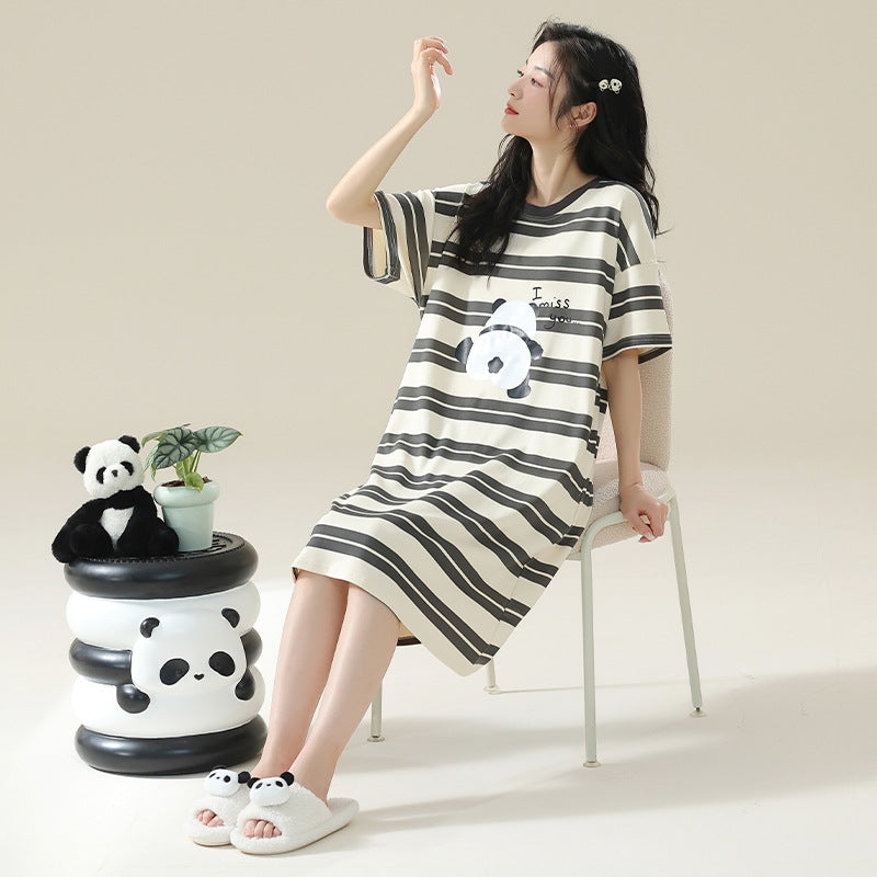 Women's Cotton Antibacterial Summer Nightgown, Cute Cartoon Sleepwear, Sizes M-4XL