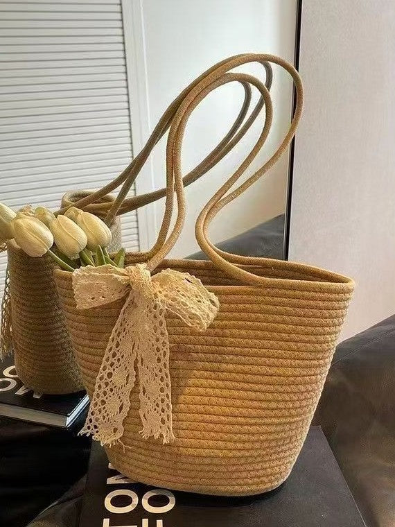 Straw Woven Tote Bag Large Capacity Beach Holiday Shoulder Bag