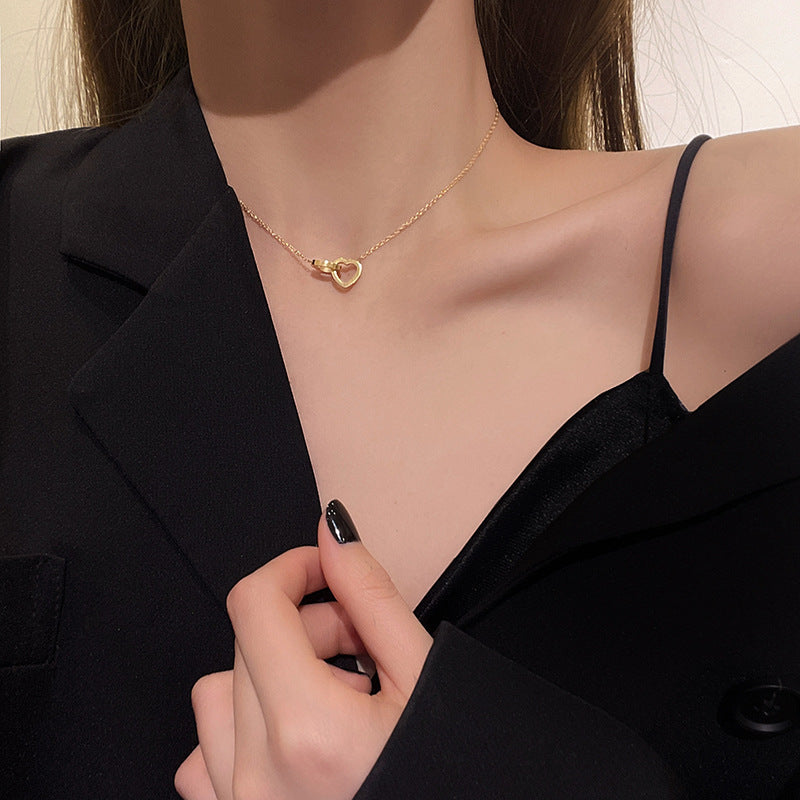 Heart Double Buckle Titanium Steel Necklace