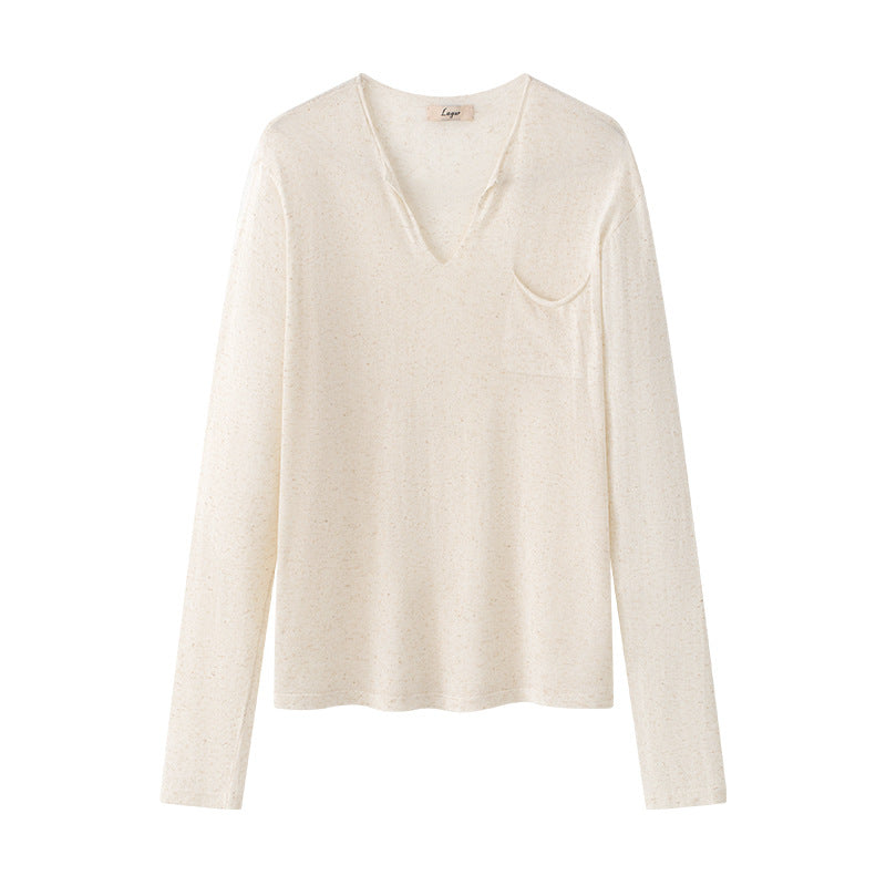 Tencel Linen Blend V-Neck Long Sleeve Top