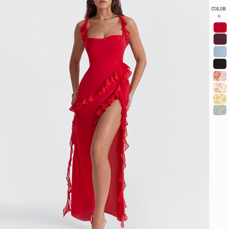 Spaghetti strap slit maxi dress for women