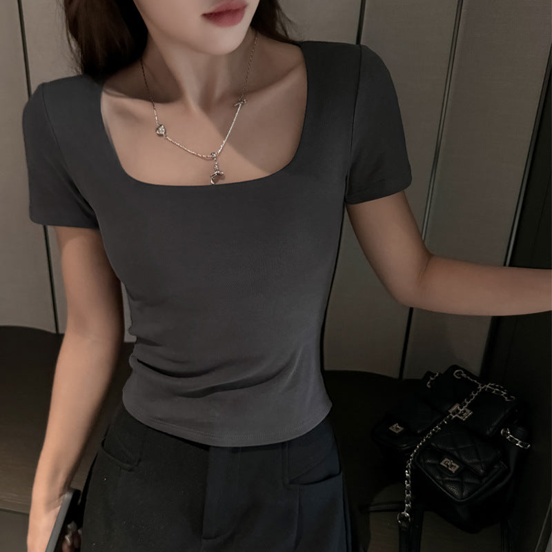Square Collar Pure Cotton Short Sleeve Top