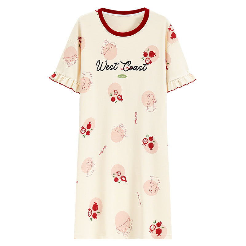 Women's Cotton Antibacterial Summer Nightgown, Cute Cartoon Sleepwear, Sizes M-4XL