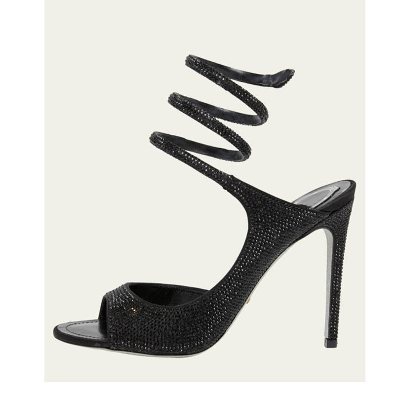 Side Hollow Rhinestone Stiletto Sandals for Women