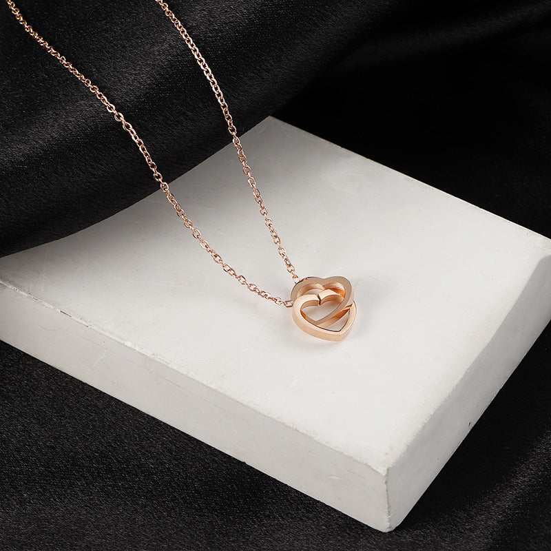 Heart Double Buckle Titanium Steel Necklace