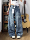 Jacquard Wide-Leg Denim Pants for Women