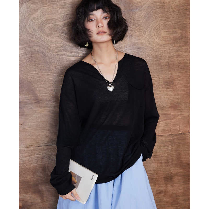 Tencel Linen Blend V-Neck Long Sleeve Top