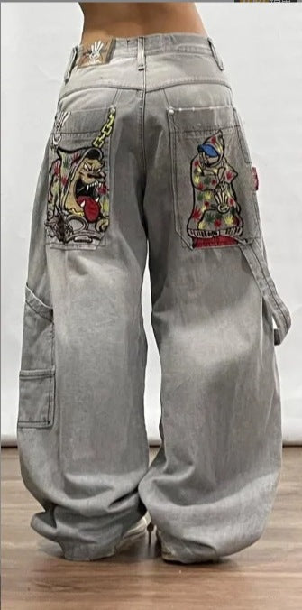 Y2k Gradient Loose Straight Denim Jeans for Men and Women