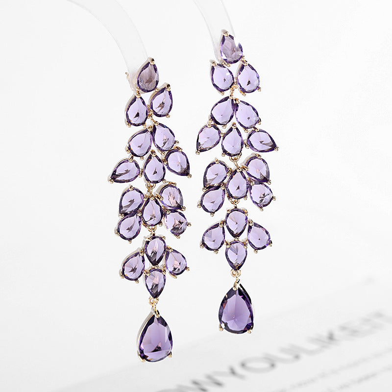 Elegant Leaf Tassel Earrings with Silver Needles