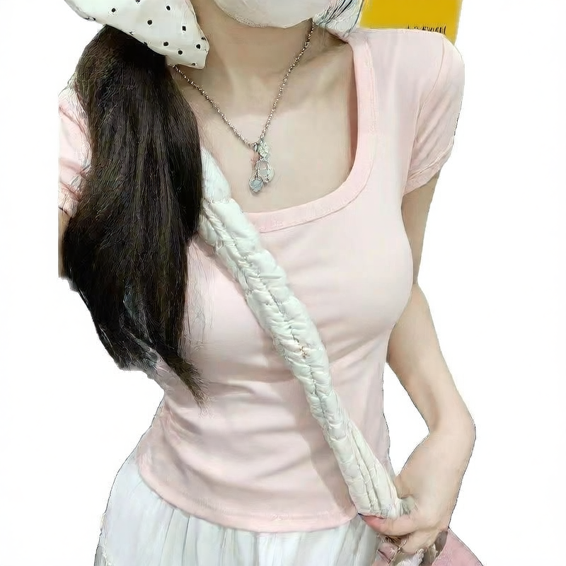 Women's U-Neck Slim Fit T-Shirt Short Sleeve Top