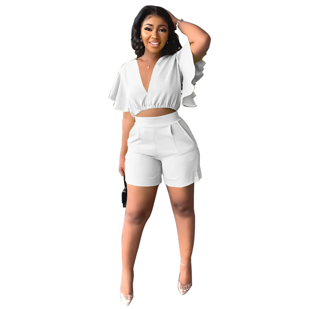V-Neck Top and Casual Shorts Set