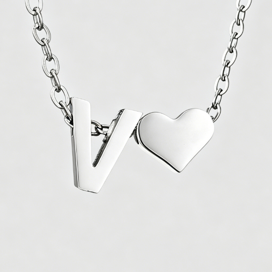 Personalized Heart Letter Pendant Stainless Steel Necklace