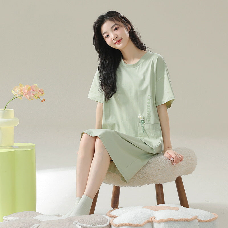 Women's Cotton Antibacterial Summer Nightgown, Cute Cartoon Sleepwear, Sizes M-4XL
