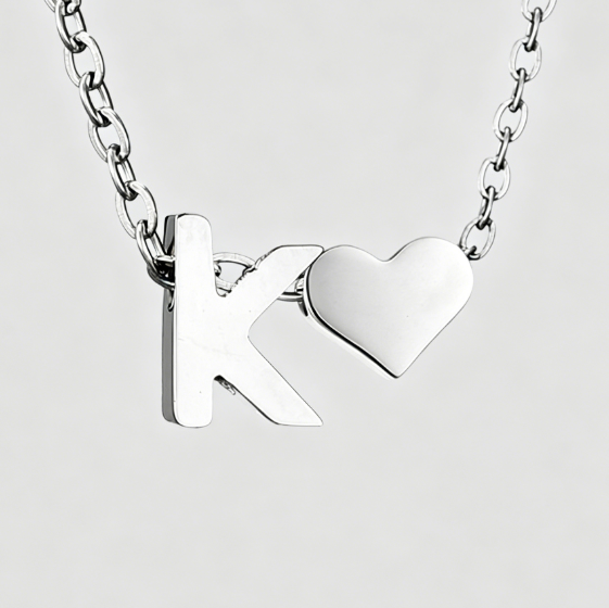 Personalized Heart Letter Pendant Stainless Steel Necklace
