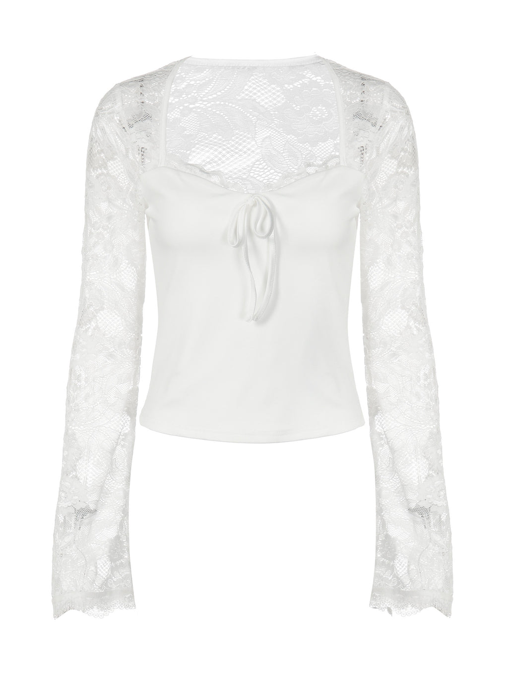 Lace Splicing See Through Long Sleeve Top
