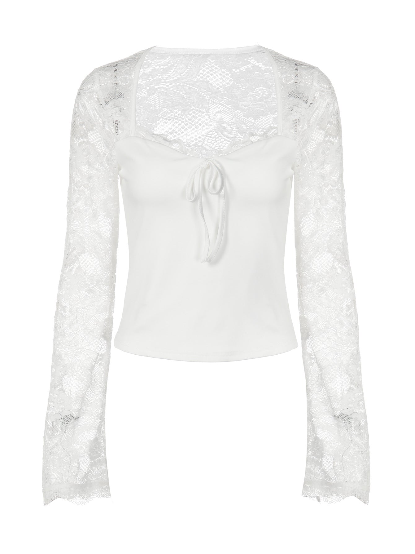 Lace Splicing See Through Long Sleeve Top