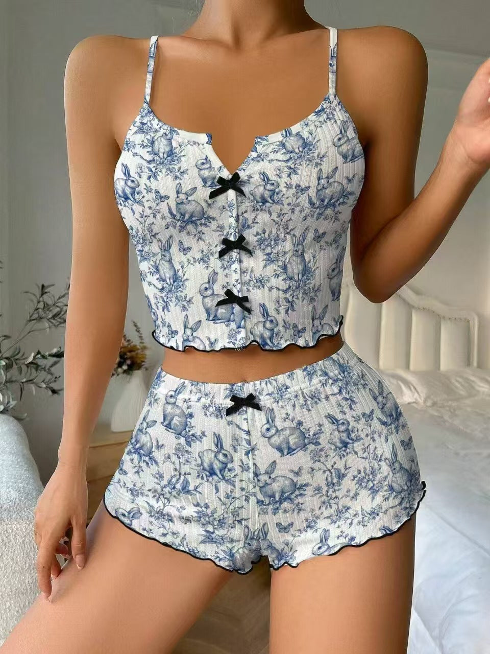 Heart Print V-Neck Sleepwear Set