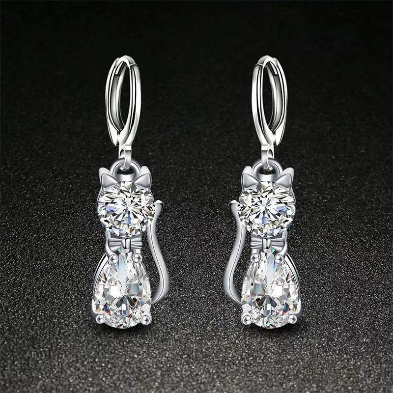 Cute Kitten Zircon Necklace and Earrings