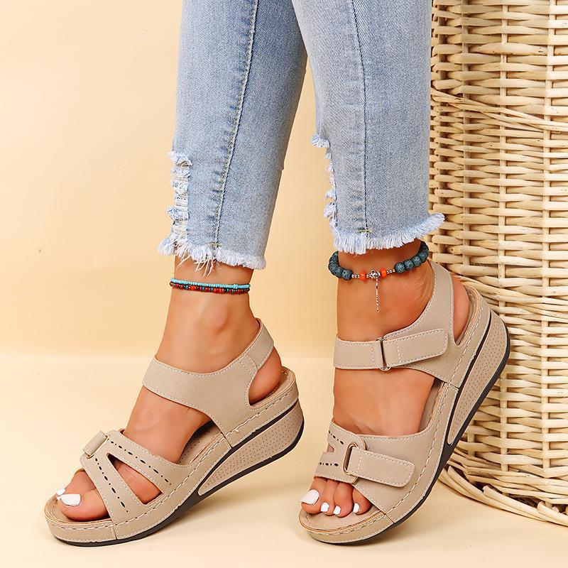 Retro Women Sandals Round Toe Comfortable Wedge