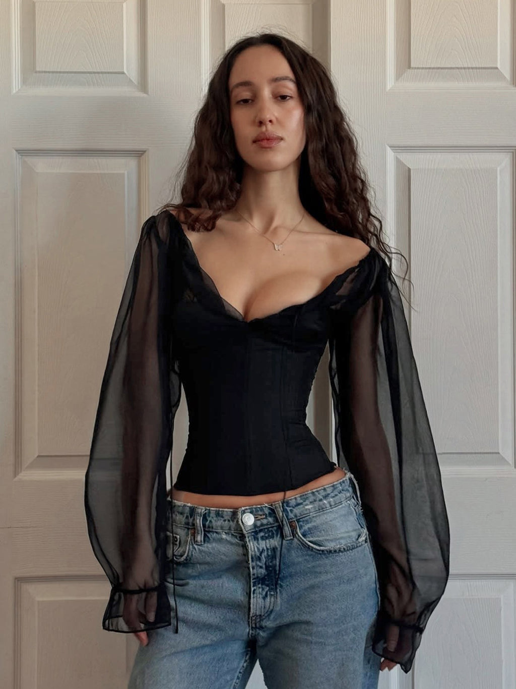 Womens Mesh Long Sleeve Slim Fit Top