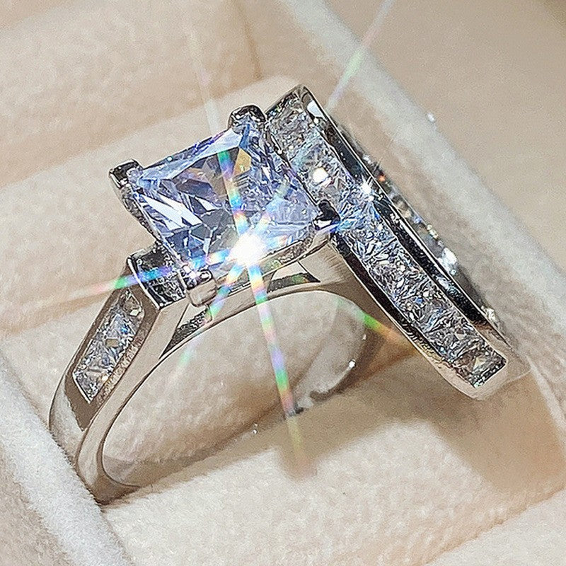 Lady's square diamond zircon couple rings