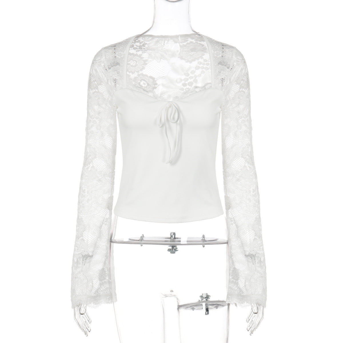 Lace Splicing See Through Long Sleeve Top