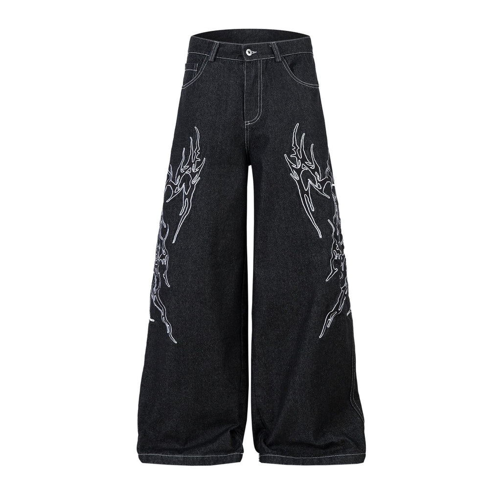 Retro Embroidered Denim Baggy Pants